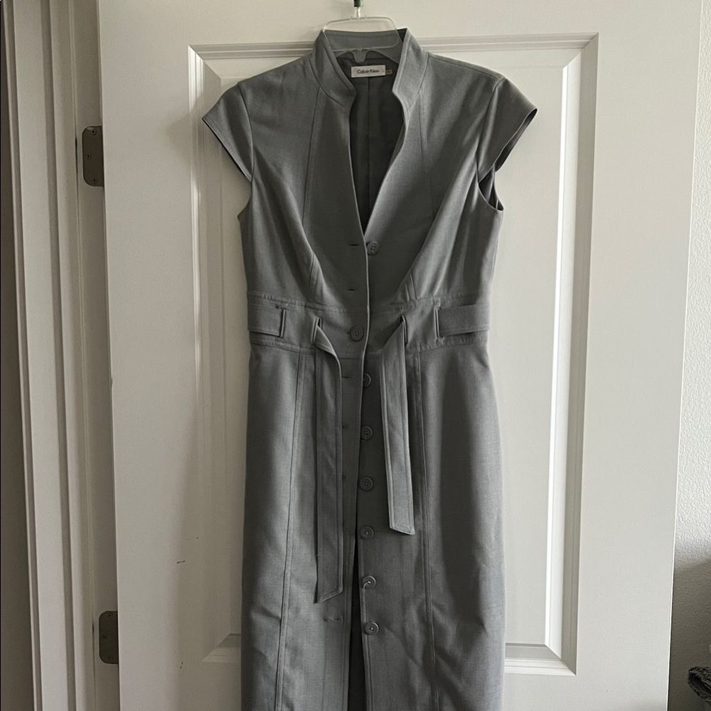 Calvin Klein Charcoal Cap Sleeve Button up Dress